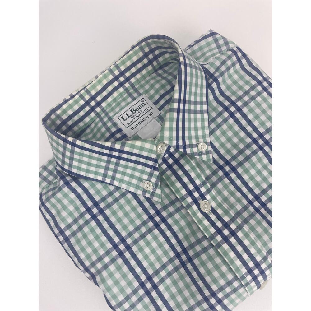 LL Bean Dress Shirt Men’s M Long Sleeve Button Green/Blue Plaid